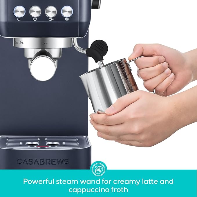 CASABREWS 3700 Essential Espresso Machine 20 Bar, Stainless steel Coffee Maker with Milk Frother, Espresso Coffee Machine for Cappuccino, Latte, 43.9oz Water Tank, Sapphire Blue