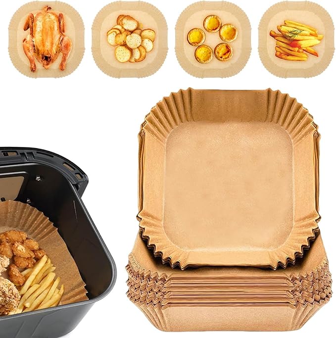 Air Fryer Liners 200pc, Disposable Air Fryer Paper Liners High Temperature Resistant, Square Air Fryer Parchment Paper Liners 5-8QT, Airfryer Liners Non-Stick and Oil Proof Baking Paper for Microwave
