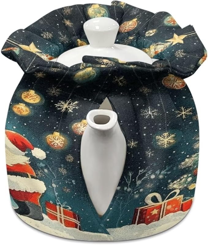 Tree and Santa Claus Tea Cozy for Teapot Insulated Tea Cosy for Teapot Kitchen Home Decorative Accessories Tea Pot Cozy for Keeping Warm Table Hotel Tea Party Restaurant