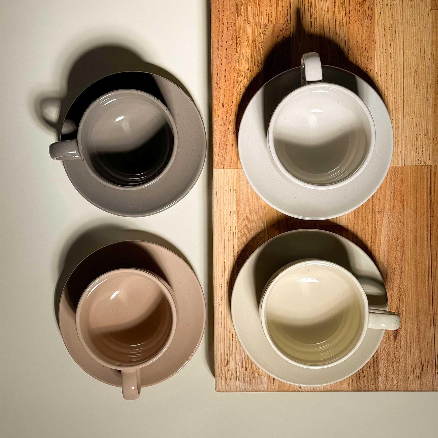 Mora Ceramics 8oz Cappuccino Mug Set of 4 - Ceramic Coffee Cups with Saucers - Microwave and