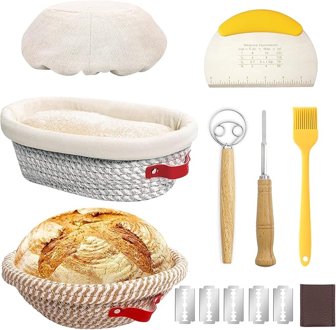 Banneton Bread Proofing Basket Set, Oval & Round Bread Baskets with Liners & Covers for Artisan Bread Baking, Sourdough Starter Kit, Sourdough Bread Baking Supplies