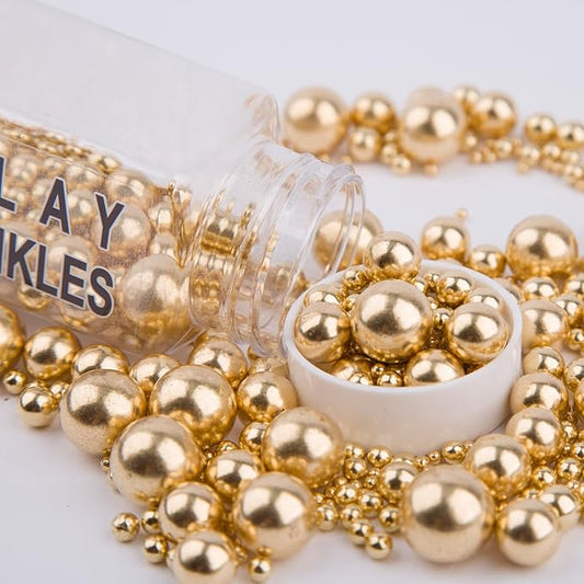 Sprinkles Edible Gold Pearl Sugar Sprinkles Candy 142g/5.01oz Mix Size Gold Pearls Baking Cupcake Toppers Cookie Ice Cream Decorations for Wedding Parties Valentines Day Halloween Christmas