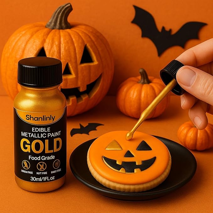 Shanlinly Gold Edible Luster Dust - 30ml Liquid Edible Cake Paint Gold Metallic Food Coloring, Perfect for Art Decorative Shimmer Cake Decorating, Cookies,Cupcakes,Cocktails,Wedding,Birthday