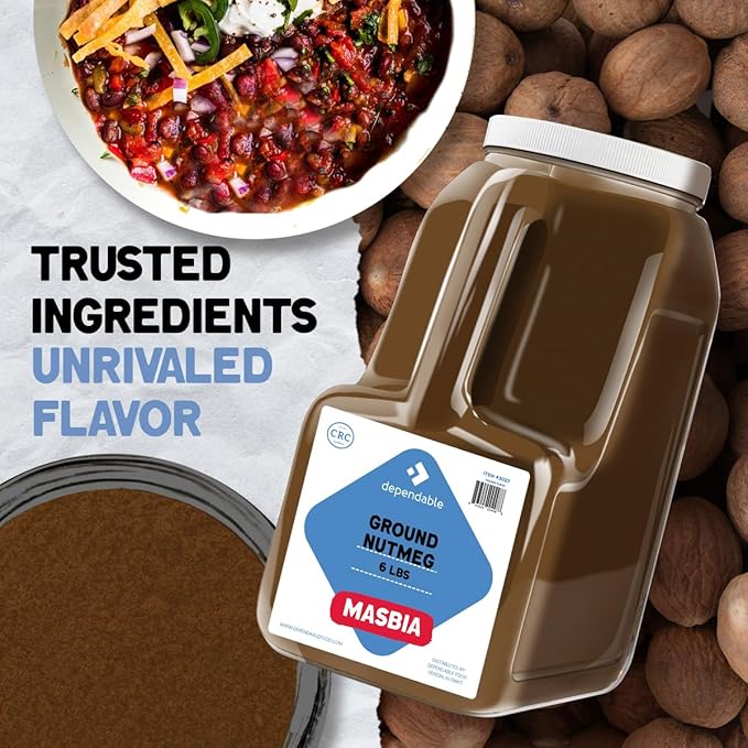 Dependable Foods Ground Nutmeg – 6 Lb. Bulk Jar - Non-GMO, Kosher, Salt-Free, Allergen-Free Seasoning | Exquisite Spice Fusion