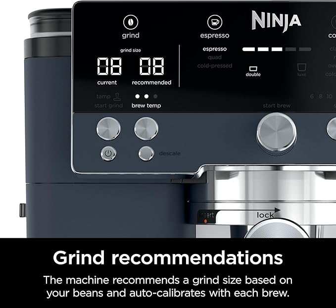 Ninja Luxe Caf챕 Premier Series, Espresso Machine, Drip Coffee Maker & Rapid Cold Brew, Integrated Grinder, Assisted Tamper, Hands-Free Frother, for Cappuccinos & Lattes, Cyberspace, ES601CY