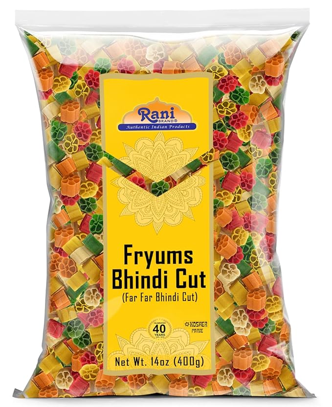 Rani Far Far / Fryums (Wheat & Tapioca Pellet) Bhindi Shape 14oz (400g) ~ Vegan, Kosher, Uncooked, Used to Make Papad, Bhungra / Chip Snack