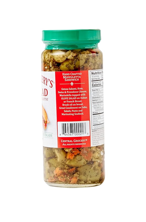 Central Grocery Olive Salad - 16 oz, Perfect for Muffulettas, Sandwiches, Pizza Toppings, Pastas, Hot Dog Topper, Salads and More (1 Pound (Pack of 2))