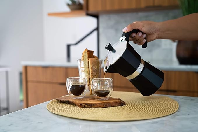 Bellemain Stovetop Espresso Maker | Italian Moka Pot Espresso Maker, Classic Aluminum Design Mocha Pot for Home Brewing & Camping | Easy to Use & Clean - 3-Cup, Black