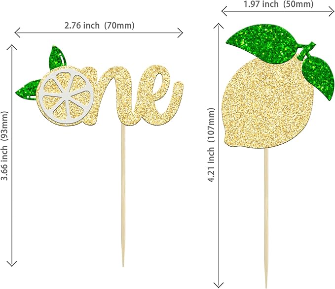 24Pcs Lemon One Cupcake Toppers Glitter Fruit Lemonade First Birthday Cupcake Picks for Lemon Theme Baby Shower 1st Birthday Party Cake Decorations Supplies