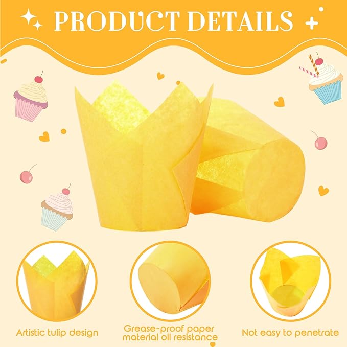 800 Pcs Tulip Cupcake Liners Baking Cups Muffin Baking Cupcake Liners Wrappers Greaseproof Tulip Cups Holders for Party Wedding Birthday Baby Showers(Solid,Rustic Style)