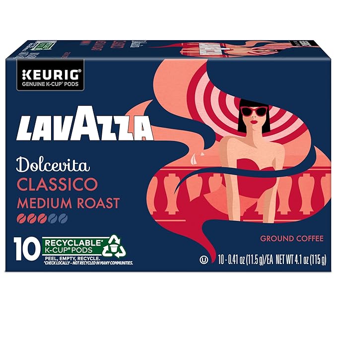 Lavazza Dolcevita Classico, Single-Serve Keurig K-Cup Pods, Medium Roast Coffee, 60-Count Box (6 Packs of 10)
