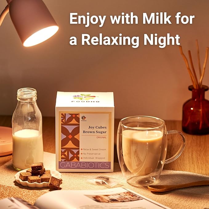 FOODHO GABA Joy Cubes Brown Sugar Cubes - Natural Dark Muscovado Sugar | Old Fashioned Pure Cane Sugar | Rich Nutrients for Good Sleep | Perfect for Tea, Coffee, Milk | No Preservatives