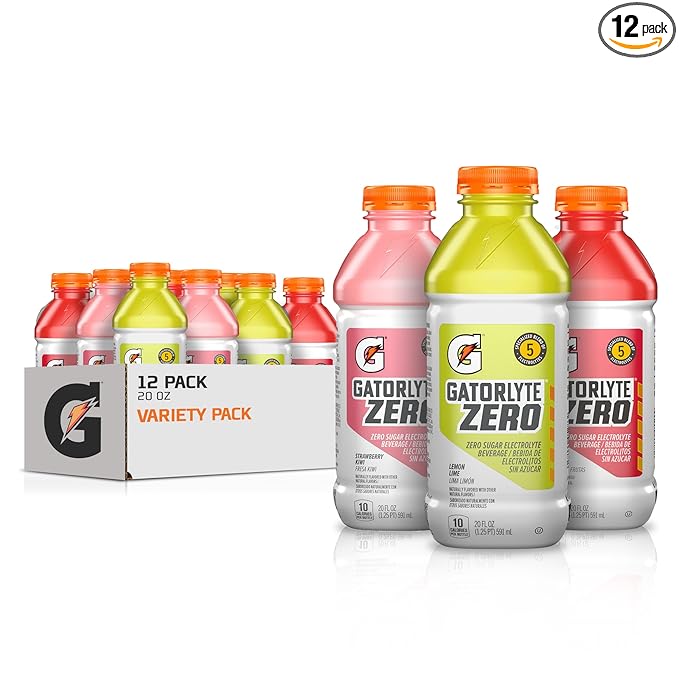 Gatorlyte Zero Rehydration Electrolyte Drink, 3 Flavor Variety Pack, Specialized Blend of 5 Electrolytes, Zero Sugar, No Artificial Sweeteners, No Artificial Flavors, 20 fl oz Bottles (12 Pack)