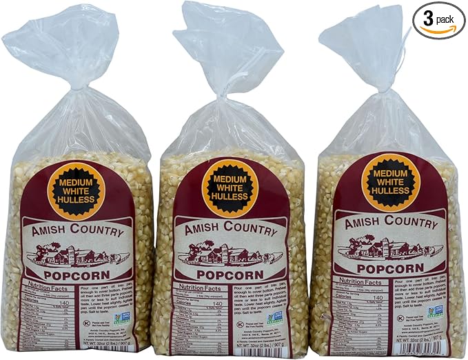 Amish Country Popcorn | 3-2 lb Bags | Medium White Popcorn Kernels | Old Fashioned, Non-GMO and Gluten Free (3-2 lb Bags)