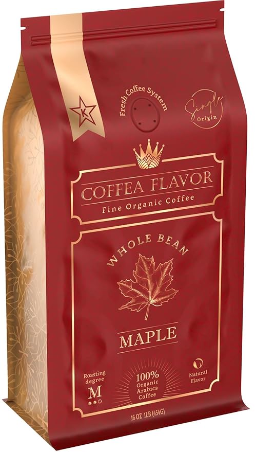 Maple Flavored Whole Bean Coffee ??100% Arabica, Single Origin, Medium Roast, USDA Organic, Naturally Sweetened ??by Coffea Flavor