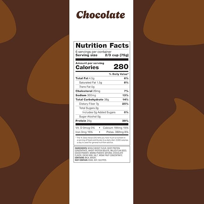 Flourish Protein Pancake & Waffle Mix, with Whey Protein & Flax Seed, No Added Sugar, High in Protein & Fiber - Just Add Water - Chocolate Flavour, 430 g (2 Pack) - Made in Canada