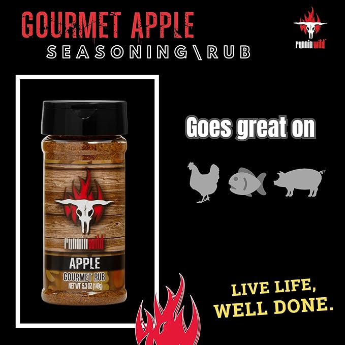 Gourmet Apple Rub | Premium Apple Spice Seasoning for Chicken, Turkey, Pork, Beef and More! | No Artificial Flavors, No MSG added | Runnin??Wild Foods, 5.3 ounces