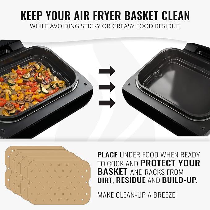 Unbleached Parchment Paper Liners for Ninja Foodi XL Smart FG551 6-in-1 Indoor Grill Accessories, Air Fryer Liners and Reusable Heat Resistant Mat, Accessories by INFRAOVENS