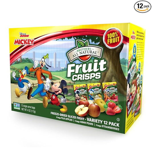 Brothers All Natural Disney Freeze Dried Fruit Crisps, Variety Pack, 12 Single Serve Bags, Fuji Apple, Asian Pear, Strawberry, Made with 100% Fruit, Gluten Free, Soy Free, Vegan, Heathy Snack