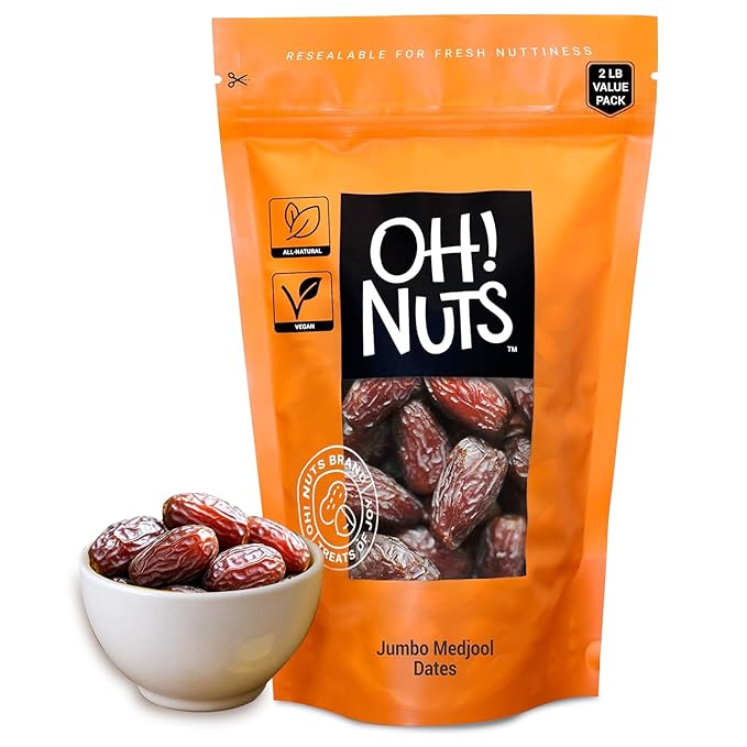 Oh! Nuts Jumbo Medjool Dates - Dried Dates - 2 lb - Unpitted Medjool Dates - No Sugar Added - Dehydrated Fruit Snack