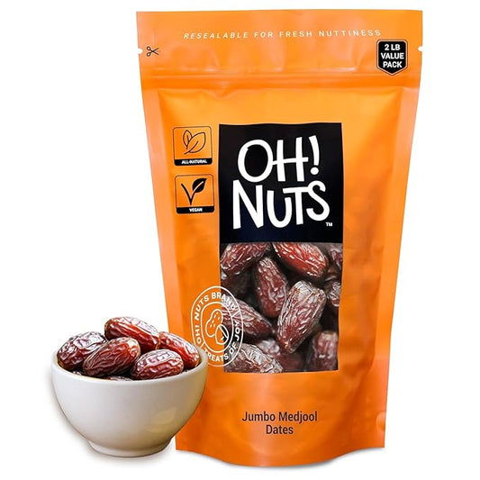 Oh! Nuts Jumbo Medjool Dates - Dried Dates - 2 lb - Unpitted Medjool Dates - No Sugar Added - Dehydrated Fruit Snack