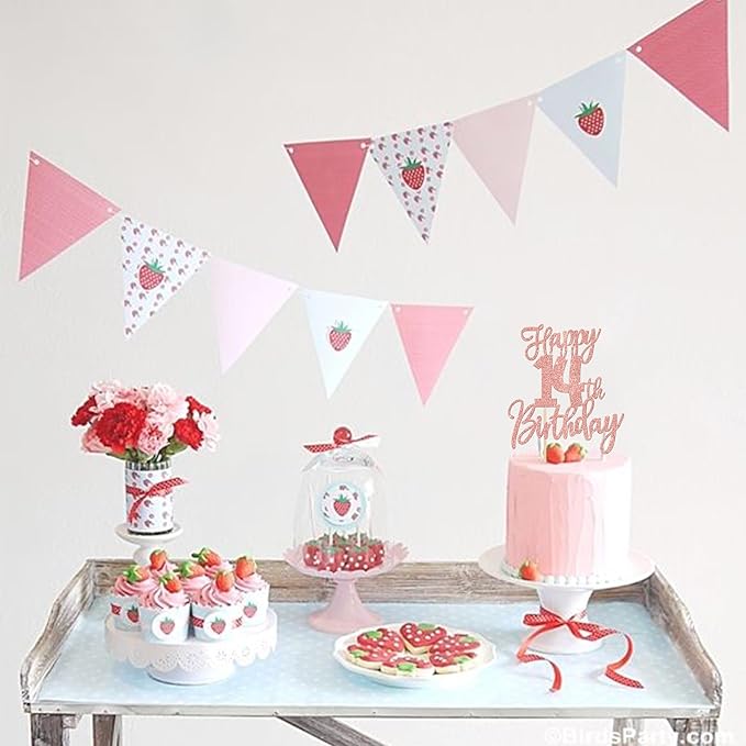 1 PCS Happy 14th Birthday Cake Topper Glitter Cheers to 14 Years Birthday Cake Pick Fourteen Hello 14 Fabulous Cake Decorations for Happy 14th Birthday Anniversary Party Supplies Rose Gold