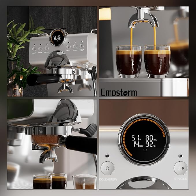 Espresso Machine with Milk Frother, Barista Coffee Machine, Cappuccino/Latte Maker, Espresso Coffee Machine for Home (20Bar Stainless Espresso Maker with Display)