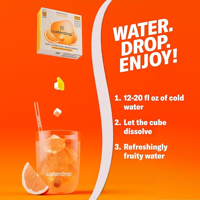 Waterdrop Hydration Cubes with Vitamin C, B3, B5 & Electrolytes, Orange, Lemon & Grapefruit Flavor