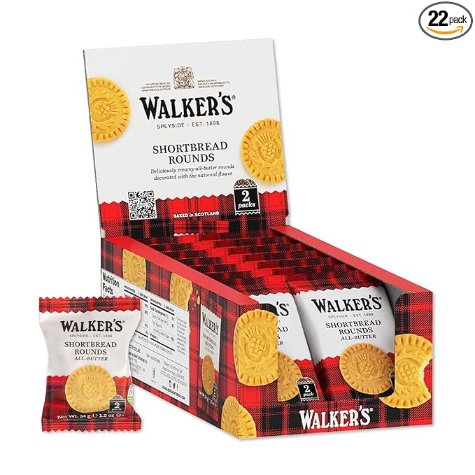Walker's Shortbread Rounds, All-Butter Shortbread Cookies, Snack Pack, 1.2 Oz (Pack of 22)