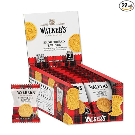 Walker's Shortbread Rounds, All-Butter Shortbread Cookies, Snack Pack, 1.2 Oz (Pack of 22)
