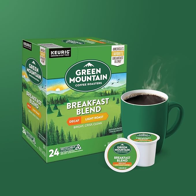 Green Mountain Coffee Roasters Breakfast Blend Decaf Coffee, Keurig Single Serve K-Cup pods, Light Roast, 96 Count