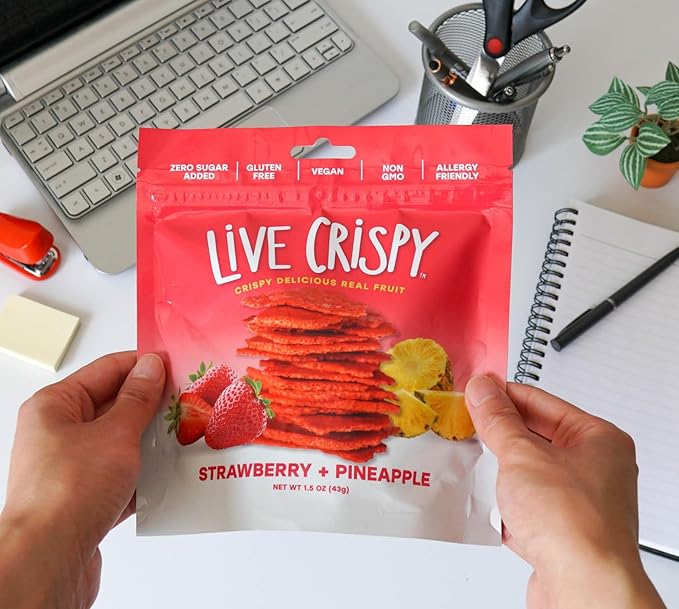 Live Crispy Fruit Chips - Pineapple-Powered Snack Packed with 100% Natural Fruit - Antioxidant-Rich, Vitamin-Packed (Strawberry/Pineapple) 4 Pack