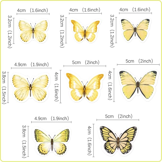 48Pcs Edible Butterfly Cupcake Toppers Double Layer Butterfly Decorations for Women's Happy Birthday Cake Decorations Party Decorations