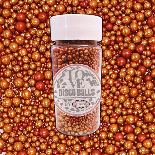Confect Love Metallic Bronze Disco Ball Sprinkles ??Edible Pearls in Copper & Rose Gold Mix | Cake Decorating Sprinkles for Cupcakes, Cookies, Cakes & Party Desserts | Vegan, Gluten-Free, Nut-Free, Soy-Free, Dairy-Free, Palm Oil-Free- 4.2 Oz