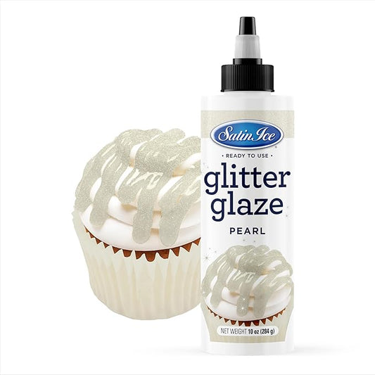 Satin Ice Pearl Glitter Glaze (10oz Bottle) For Decorating Cakes, Cupcakes, Brownies, and Doughnuts
