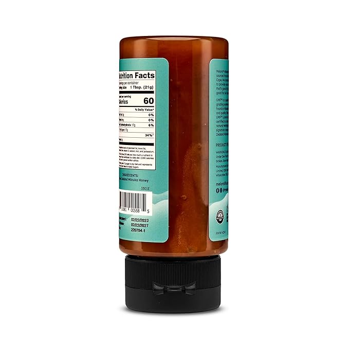 Melora Manuka Honey New Zealand Raw Honey | Pure, Unfiltered, Unpasteurized Honey | Organic Squeeze Bottle | UMF 8+ | MGO 185+ | 12 oz