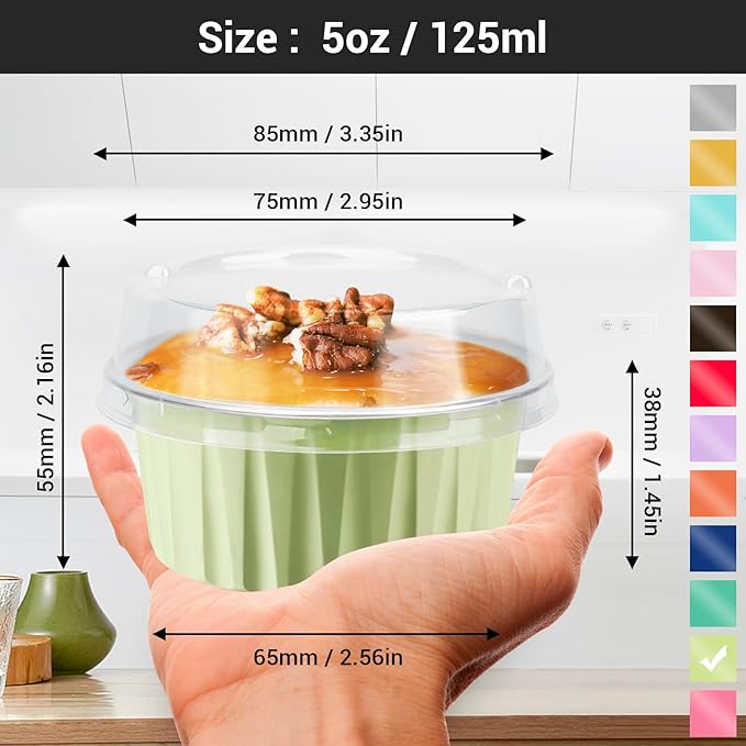 EUSOAR Cupcake Liners, 50pcs 5oz 125ml Cupcake Liners, Aluminum Foil Muffin Liners Cups with Lids, Cupcake Holder, Disposable Aluminum Foil Cupcake Baking Cups Holders Cases Boxes Pans with Lids