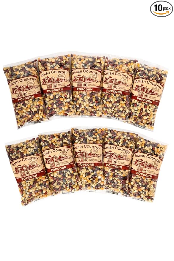 Amish Country Popcorn | 10-4 oz Bags | Rainbow Popcorn Kernels | Old Fashioned, Non-GMO and Gluten Free