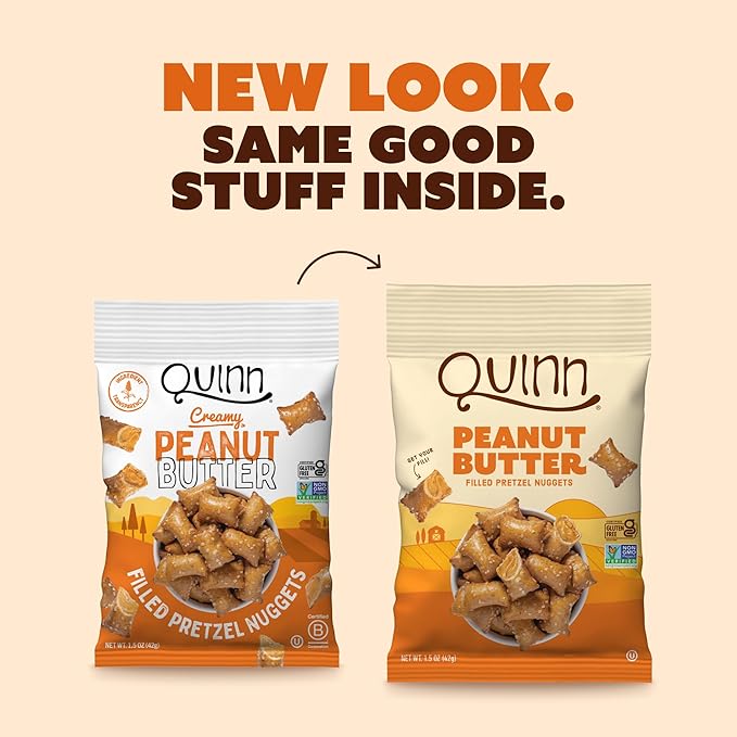 Quinn Creamy Peanut Butter Filled Pretzel Nuggets - Made with Real Ingredients, Whole Grain Sorghum, Sea Salt, Vegan, Gluten Free, Dairy Free, Non-GMO - 1.5 Oz (Pack of 14)