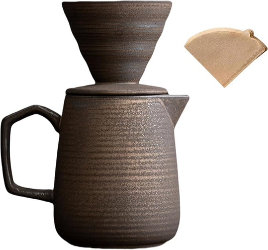 Pour Over Coffee Maker,Ceramic Coffee Maker With 100 pcs V60 Paper Filter竊?6oz/480ml Pour Over Coffee Dripper (Retro gold)