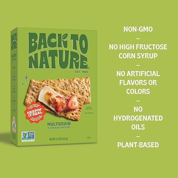 Back to Nature - Multigrain Flax Seeded Flatbread Crackers - Non-GMO, Made with Real Ingredients like Wheat Flour & Whole Grains - Seriously Tasty Snacks - 5 Ounce (Pack of 6)