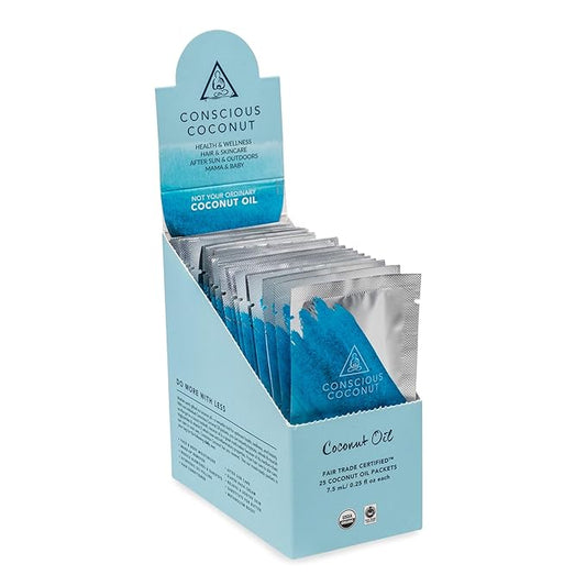 Conscious Coconut Coconut Oil Packets for Travel - Organic, Fair Trade 25 Packets