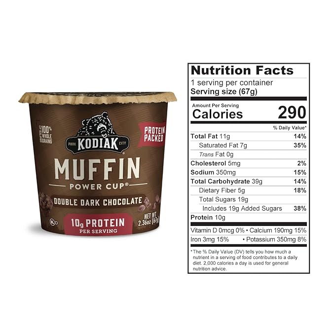 Kodiak Cakes Minute Muffins, Double Dark Chocolate, 2.36 Ounce (Pack of 12) (Packaging May Vary)