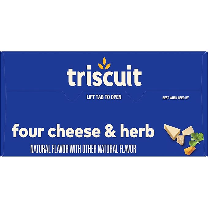 Triscuit Four Cheese & Herb Whole Grain Wheat Crackers, Lunch Snacks, Bulk Snack Crackers, 6 - 8.5 oz Boxes