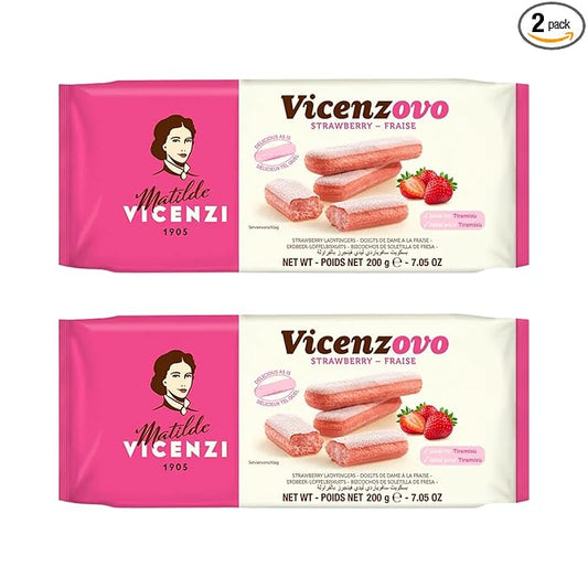 Matilde Vicenzi Vicenzovo Pink Ladyfingers 14.10oz - Italian Strawberry Biscuits, Ladyfingers Cookies for Tiramisu, Kosher Dairy Cookies, Italian Bakery Dessert 7.05 oz (200g), 2Pk