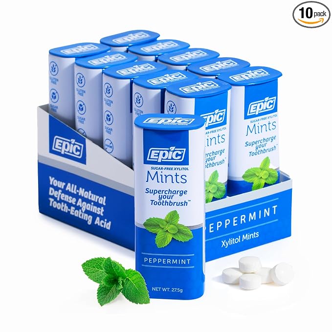 Epic 100% Xylitol Mints - Aspartame Free, Sugar Free - Peppermint Flavored Mints, 55 Pieces (Pack of 10)