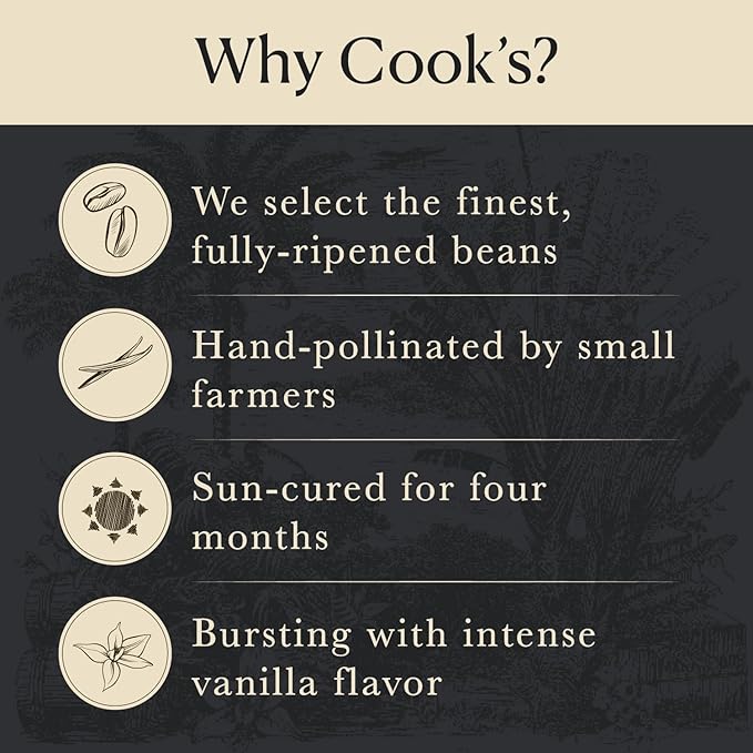 Cook's, Alcohol Free Pure Vanilla Flavoring, for Cooking, Baking, Desserts, Madagascar Vanilla Non-Alcoholic Extract Alternative, 16oz