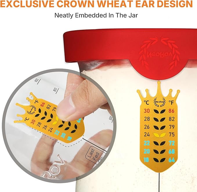 Pro Sourdough Starter Kit - 39 Oz Glass Sourdough Starter Jar (With Cloth Lid,Silicone Base,Scraper,Date Tracker,Temp Strip) - Sourdough Bread Baking Supplies For Sour Dough Bread Loaf (Red)