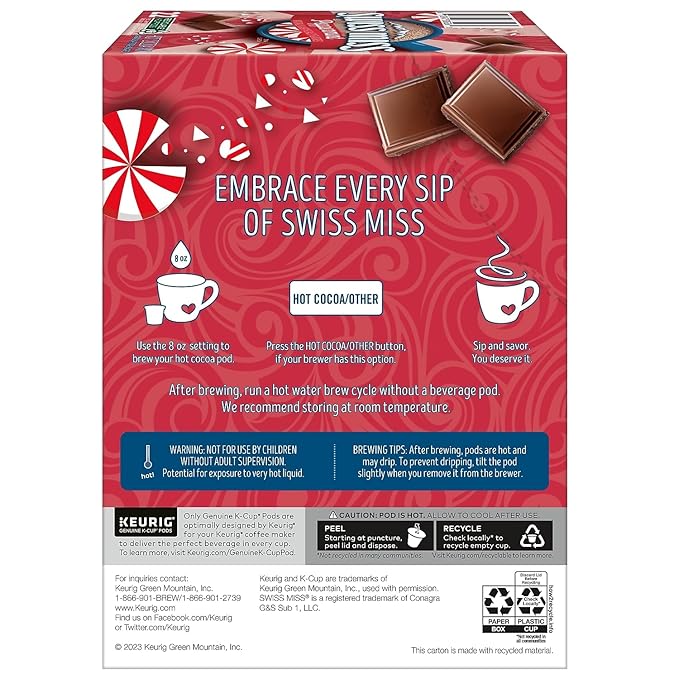 Swiss Miss Chocolate Peppermint Hot Cocoa Mix, Keurig K-Cup Pod, 22/Box (5000355689)