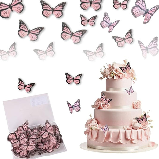Butterfly Cake Decorations - Edible Wafer Paper Set of 50Pcs, Cupcake Toppers for Wedding, Anniversary, Birthday Party (Light Pink)